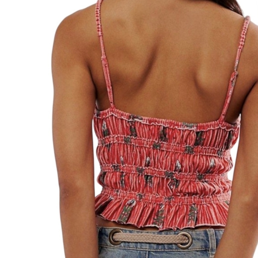 Free People NWOT Shirred Tank in Bright Coral sz LRG​​​ - Picture 5 of 7